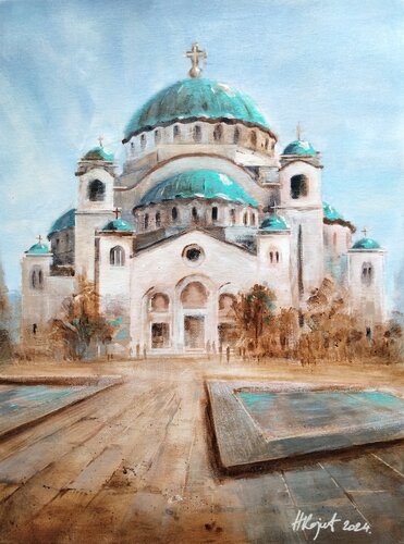 Hram Sv.Save Beograd 30x40cm 2024 di Nenad Kojić, Pittura in vendita su Singulart