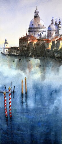 Santa Maria reflection Venice Italy 23x54cm 2020 by Nenad Kojić, Painting for Sale on Singulart