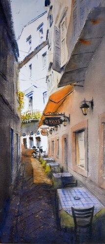 Gyros bar Corfu Greece 23x54cm 2020 by Nenad Kojić, Painting for Sale on Singulart