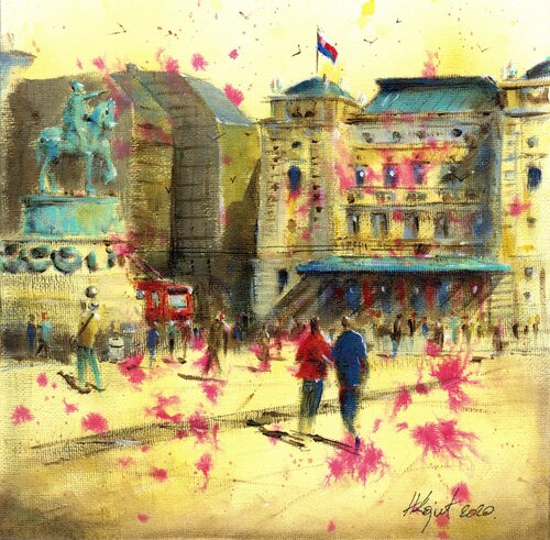 Scars of Republic Square Belgrade 20x20cm 2020 by Nenad Kojić, Painting for Sale on Singulart
