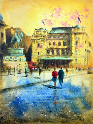 New Republic Square Belgrade 40x30cm 2020 de Nenad Kojić, Pintura a la venta en Singulart