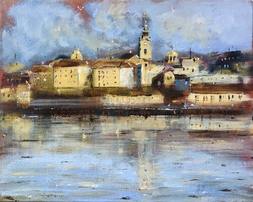 Sunny old Belgrade and Sava river 24x30cm 2021 di Nenad Kojić, Pittura in vendita su Singulart