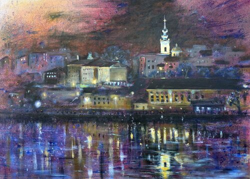 Old town shadows and lights of Belgrade 70x50cm 2021 by Nenad Kojić, Painting for Sale on Singulart