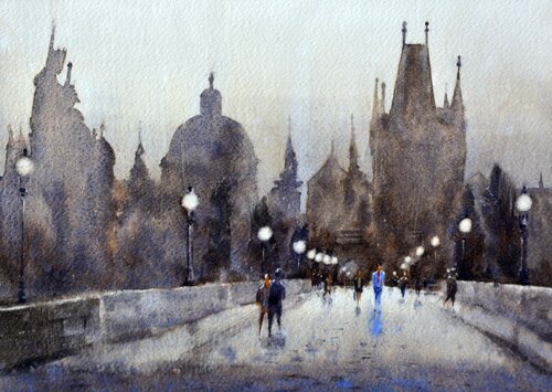 Karlov most Prag #3 25x36 cm 2022 di Nenad Kojić, Pittura in vendita su Singulart