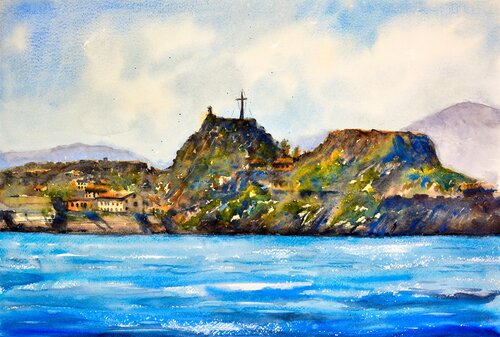 Corfu island panorama Kerkyra Greece 35x54cm 2022 by Nenad Kojić, Painting for Sale on Singulart