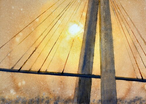 Bridge and sun Belgrade 25x36cm 2022 de Nenad Kojić, Pintura a la venta en Singulart