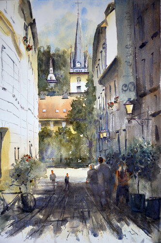 Ljubljana in green Slovenia #44 53x35cm 2023 di Nenad Kojić, Pittura in vendita su Singulart