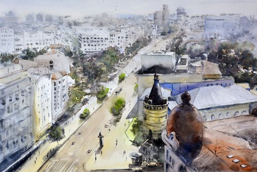 Top view of Belgrade skyline 35x54cm 2022 by Nenad Kojić, Painting for Sale on Singulart