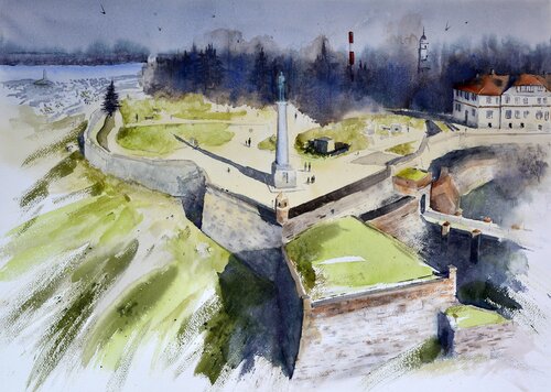 Top view of Kalemegdan Belgrade 74x54cm 2022 by Nenad Kojić, Painting for Sale on Singulart