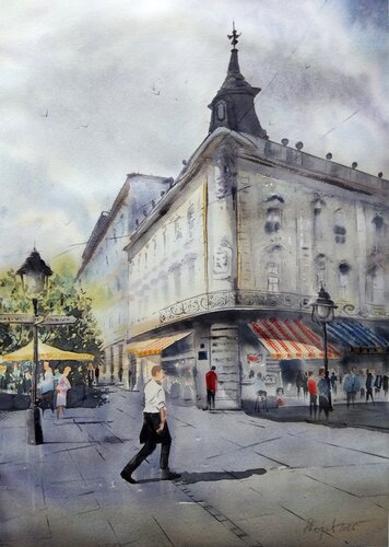 Corner at Knez Mihajlova 50x70cm 2025 by Nenad Kojić, Painting for Sale on Singulart