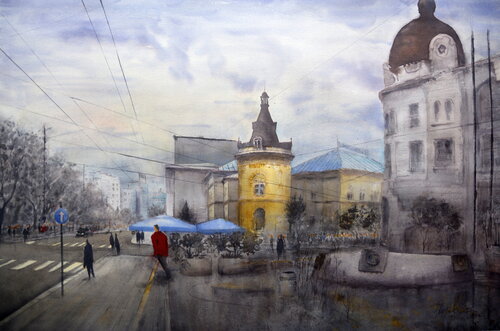 Yellow SKC Belgade 91x60 cm 2025 di Nenad Kojić, Pittura in vendita su Singulart