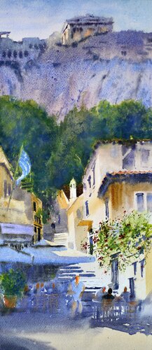 Discovery of light Acropolis Athens Greece 23x54cm 2022 van Nenad Kojić, Schilderij te koop op Singulart