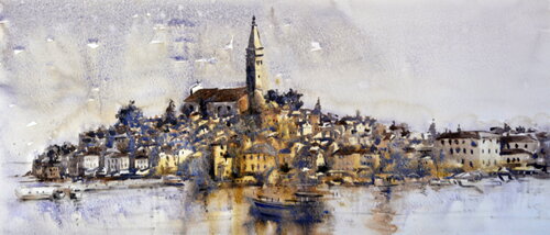 Rovinj Istra Hrvatska Croatia 20x47 cm 2023 di Nenad Kojić, Pittura in vendita su Singulart