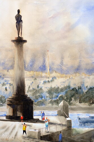 The winds are still whipping along the Danube Belgrade 53x36 cm 2024 van Nenad Kojić, Schilderij te koop op Singulart