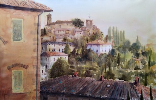Montekatini in green 60 x 94 cm 2025 di Nenad Kojić, Pittura in vendita su Singulart