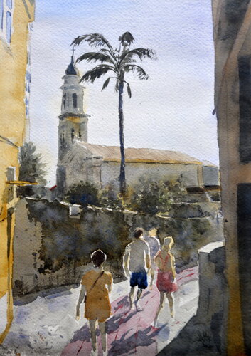 Sunny day Menton France 25x36 cm 2025 by Nenad Kojić, Painting for Sale on Singulart