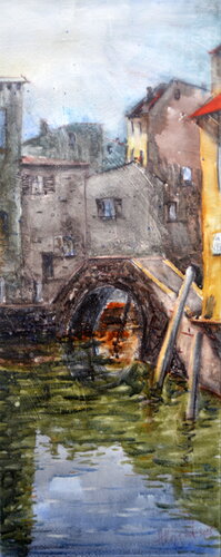 Calm water calm shadows Venice Italy 21x53cm 2025 van Nenad Kojić, Schilderij te koop op Singulart