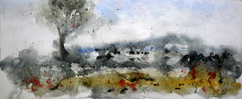 Watercolor landscape from imagination 21x53cm 2025 van Nenad Kojić, Schilderij te koop op Singulart