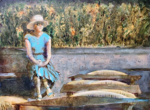 Blue dress Belgrade 40x30cm 2025 von Nenad Kojić, Malerei kaufen auf Singulart