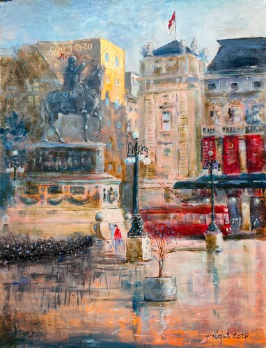 No people on Republic square Belgrade 51 x 38,8 cm 2025 di Nenad Kojić, Pittura in vendita su Singulart