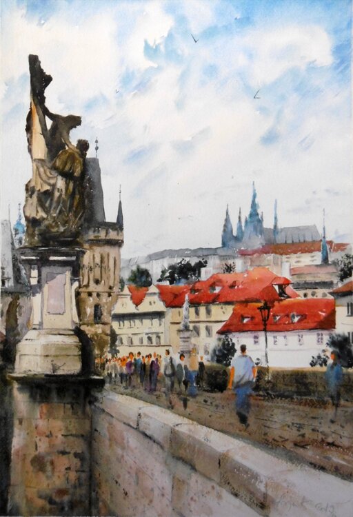 Most legii stare mesto Praha bridge Prague  53x36cm 2019 Nenad Kojić