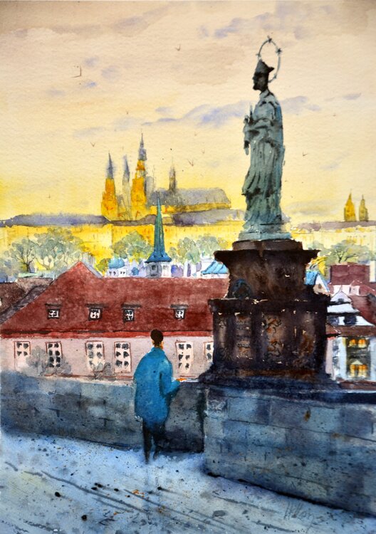 Twilight in Prague Charles Bridge 35x25cm 2019 Nenad Kojić