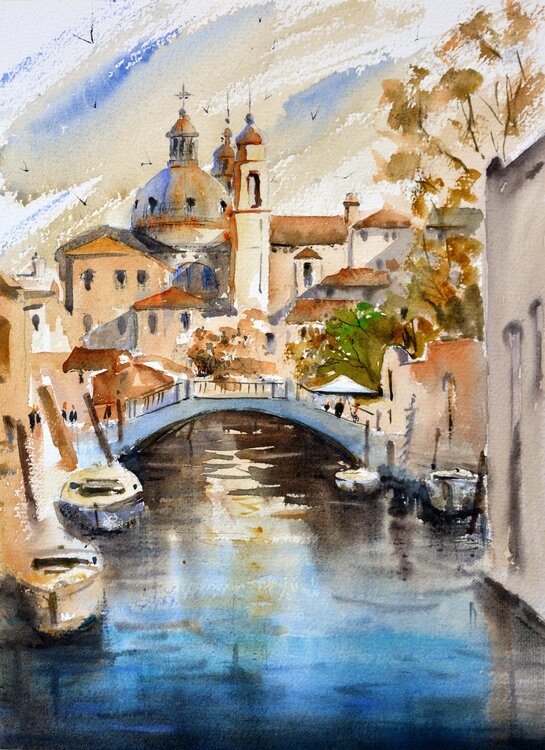 Venice Canal in red and blue Venice Italy 25x36 cm 2020 Nenad Kojić