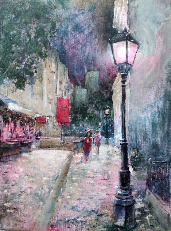 Night at Skadarlija Belgrade 30x40cm 2024 Nenad Kojić