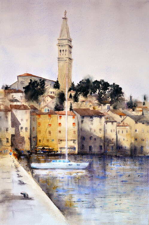 Bela ladja na Jadranskom moru Rovinj Hrvatska 35x54cm 2023 Nenad Kojić