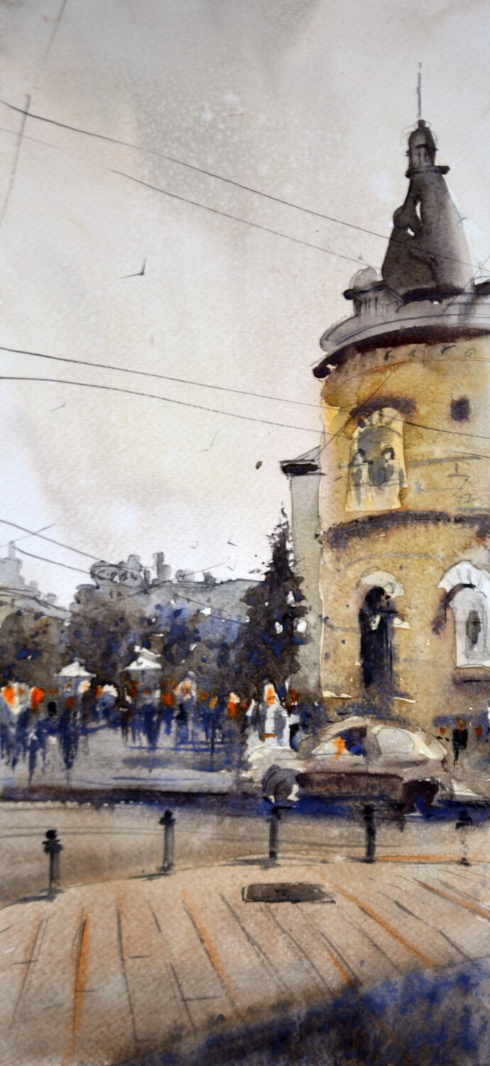 SKC with hotel Park in background 16x34cm 2019 Nenad Kojić