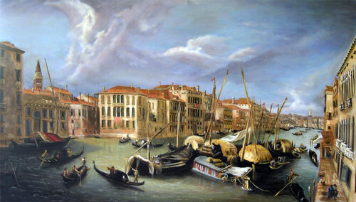 Canal Grande avec le pont de Rialto - d'après Canaletto - DISPONIBLE SUR COMMANDE par Paolo Parenti, Peinture en vente sur Singulart
