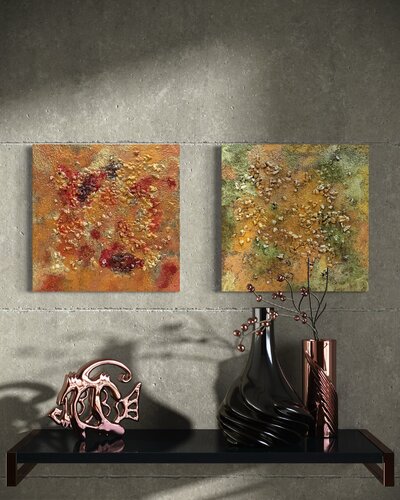 Diptych Where Gold Meets Moss by Maja Weller, Painting for Sale on Singulart
