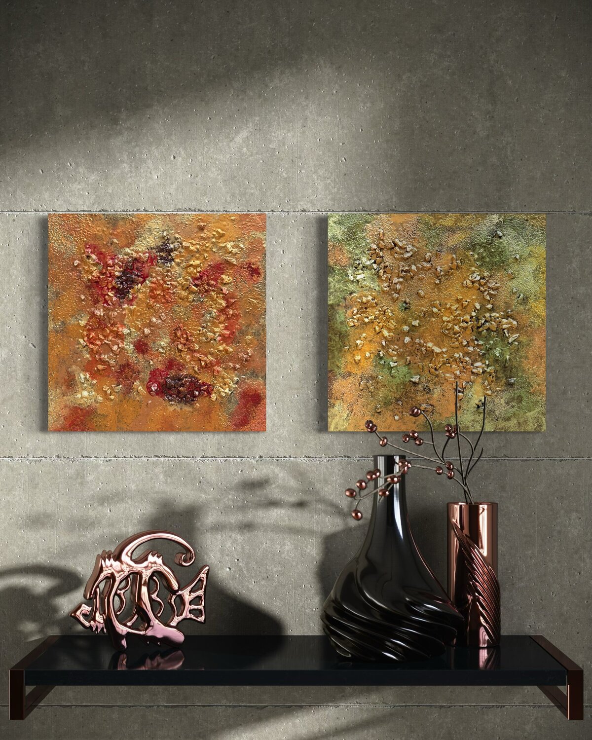 Diptych Where Gold Meets Moss Maja Weller