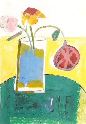 Stillleben 4 Blumen Vase in My House on My Table di Claudette Griffiths, Pittura in vendita su Singulart