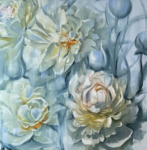 Blue Peonies von Elena Hromova, Malerei kaufen auf Singulart