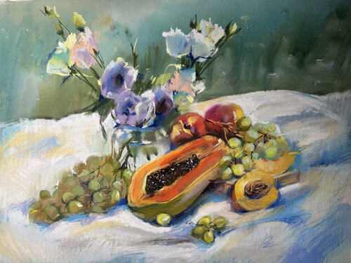 Naturmorte con papaya di Elena Hromova, Opera su carta in vendita su Singulart
