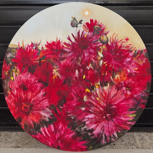 Red dahlias von Elena Hromova, Zeichnungen kaufen auf Singulart
