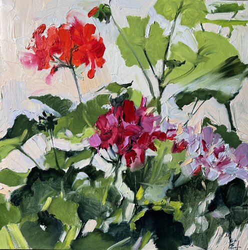 Blooming geraniums van Elena Hromova, Tekening te koop op Singulart