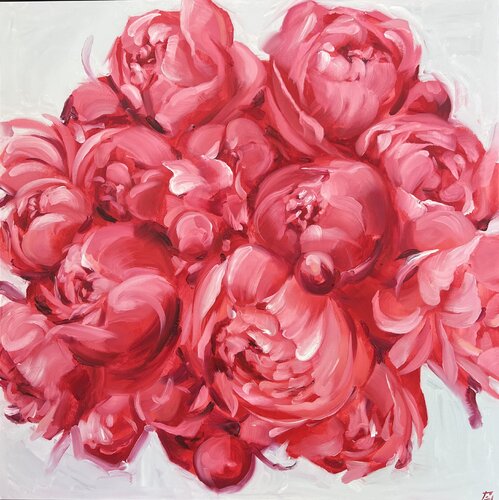 Red peonies by Elena Hromova, デッサン for Sale on Singulart