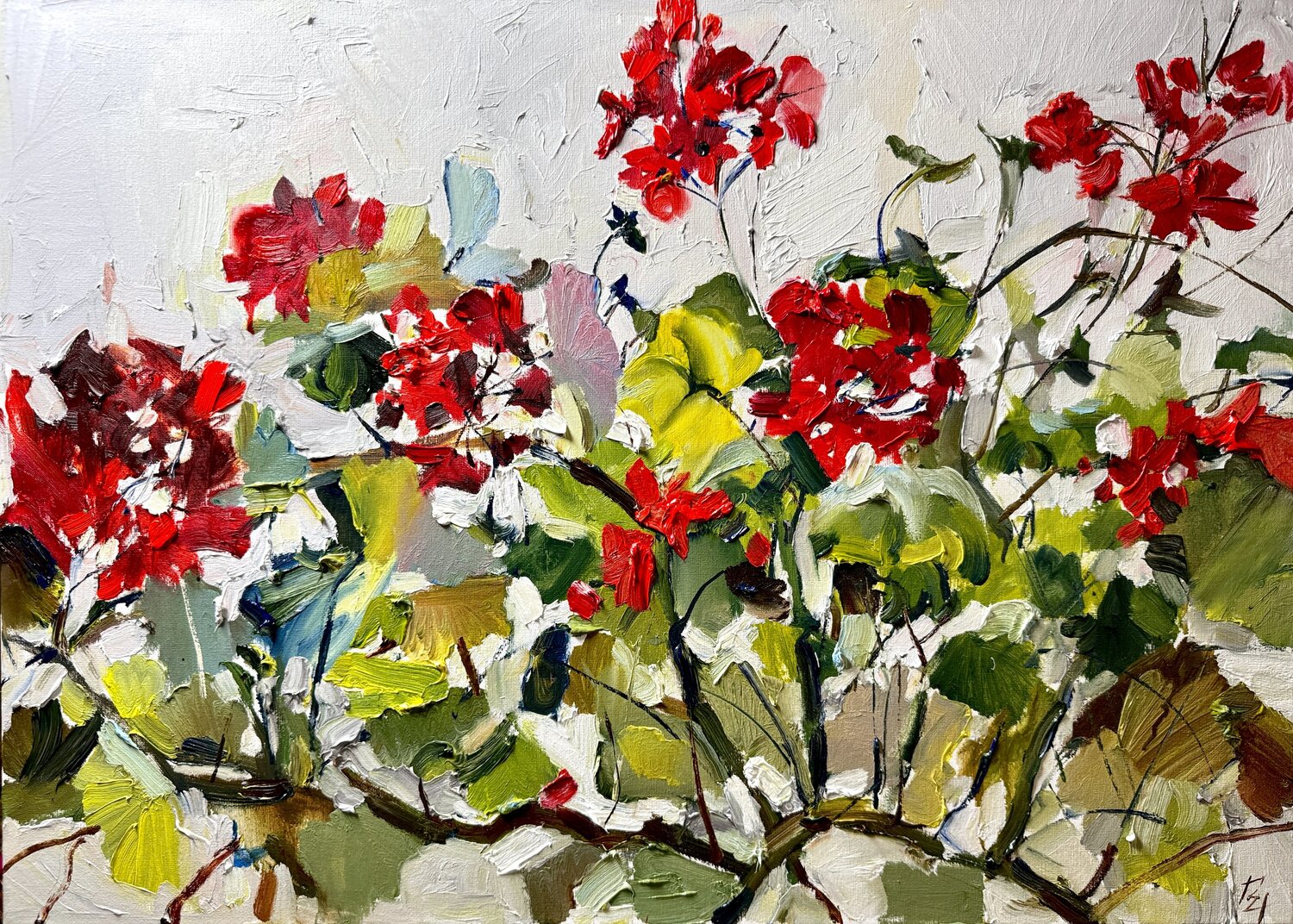 Red geraniums Elena Hromova Dessin à vendre
