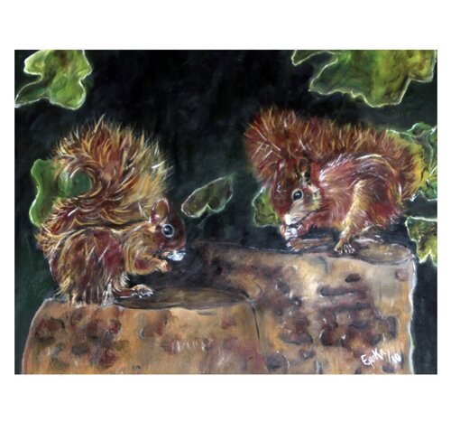 Ardillitas comiendo van Erika Escribano Martinez, Schilderij te koop op Singulart