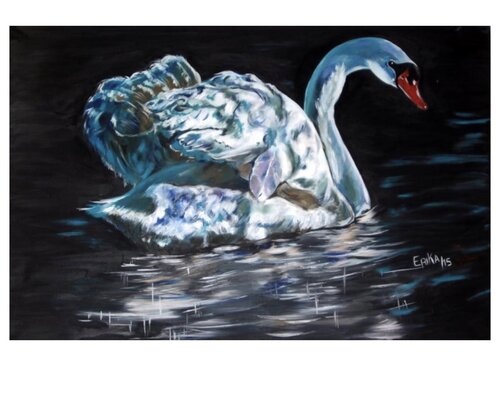 Cisne en lago negro van Erika Escribano Martinez, Schilderij te koop op Singulart