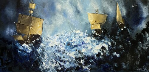 La Niña, La Pinta y la Santa María de Erika Escribano Martinez, Pintura a la venta en Singulart
