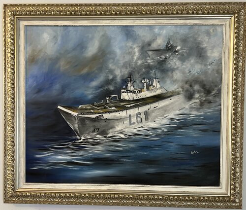 El LHD Juan Carlos l escoltado con una F-100 par Erika Escribano Martinez, Peinture en vente sur Singulart