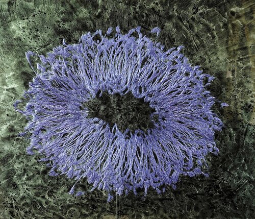 Blaue über eine Wiese fliegende Form (251901/1975) von Volker W. Hamann, Andere Medien kaufen auf Singulart