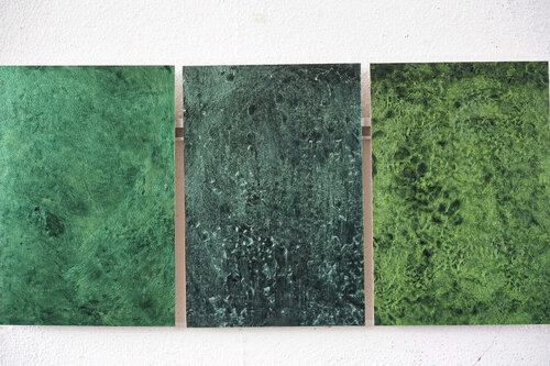 2538/137/622/655/260; 3-teilig, je 26,7 x 18 cm, MDF-Platten van Volker W. Hamann, Schilderij te koop op Singulart