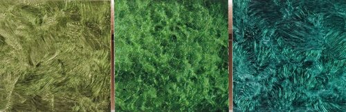 2577/137/620/260/658; 3-teilig, je 19,5 x 19,5 cm, Multiplex-Schichtholzplatten van Volker W. Hamann, Schilderij te koop op Singulart