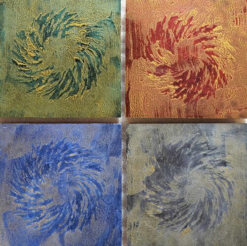 Tafelbild 3275; 4-teilig, je 19,5 x 19,5 cm, Multiplex-Schichtholzplatten by Volker W. Hamann, Painting for Sale on Singulart