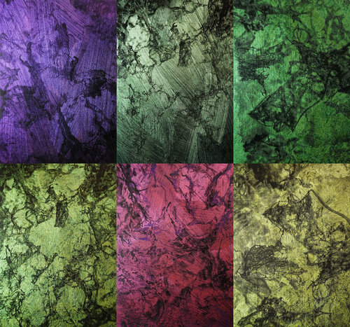 Six Pack Honograph Tafelbild APHRODITE´S MIST 5610+5615+5627+5894+5899+5905; je 25 x 18 x 0,8 cm, Schichtholzplatte, Pigmente, Acryl de Volker W. Hamann, Pintura a la venta en Singulart