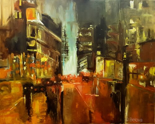 Manhattan's Nightscape di Diyana Belova, Pittura in vendita su Singulart